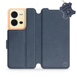 Etui ze skóry naturalnej do Vivo X80 Lite - wzór Blue Leather