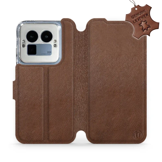 Etui ze skóry naturalnej do Realme GT 8 Pro - wzór Brown Leather