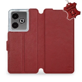 Etui ze skóry naturalnej do Realme GT 7 - wzór Dark Red Leather