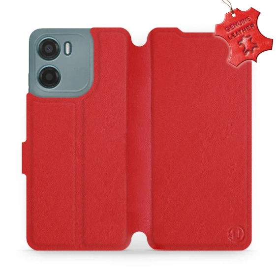 Etui ze skóry naturalnej do Motorola Moto G05 - wzór Red Leather