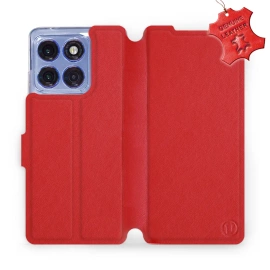 Etui ze skóry naturalnej do Motorola Edge 60 Pro - wzór Red Leather