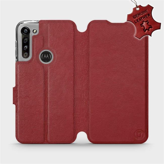 Etui ze skóry naturalnej do Motorola Moto G8 Power - wzór Dark Red Leather