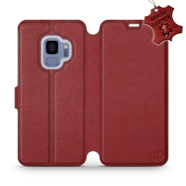Etui ze skóry naturalnej do Samsung Galaxy S9 - wzór Dark Red Leather