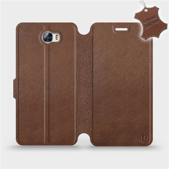Etui ze skóry naturalnej do Huawei Y6 II Compact - wzór Brown Leather