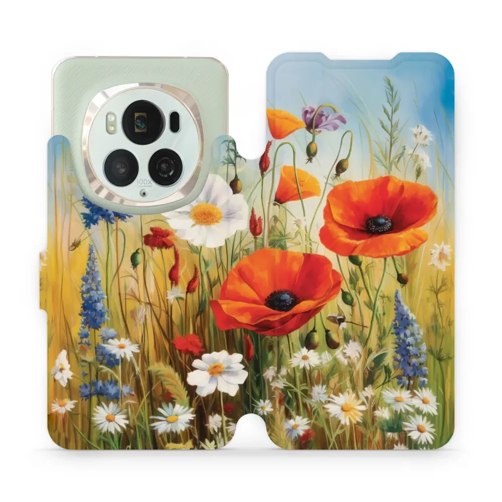 Mobiwear Book, Displayschutz, magnetischer Verschluss, Silikoneinlage, Schutz, Wiesenblumen