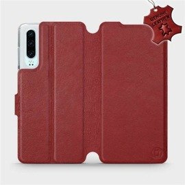 Etui ze skóry naturalnej do Huawei P30 - wzór Dark Red Leather