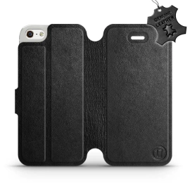 Etui ze skóry naturalnej do Apple iPhone SE - wzór Black Leather