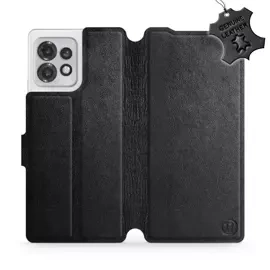 Etui ze skóry naturalnej do Motorola Edge 40 Pro - wzór Black Leather