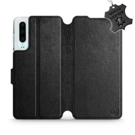Etui ze skóry naturalnej do Huawei P30 - wzór Black Leather