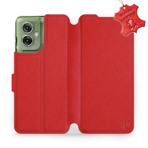 Etui ze skóry naturalnej do Motorola Moto G55 5G - wzór Red Leather