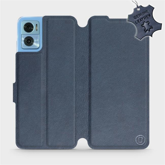 Etui ze skóry naturalnej do Motorola Moto E22 - wzór Blue Leather