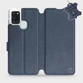 Etui ze skóry naturalnej do Samsung Galaxy A21S - wzór Blue Leather