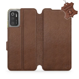 Etui ze skóry naturalnej do Xiaomi POCO M3 Pro 5G - wzór Brown Leather