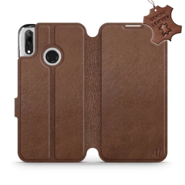 Etui ze skóry naturalnej do Huawei Y7 2019 - wzór Brown Leather
