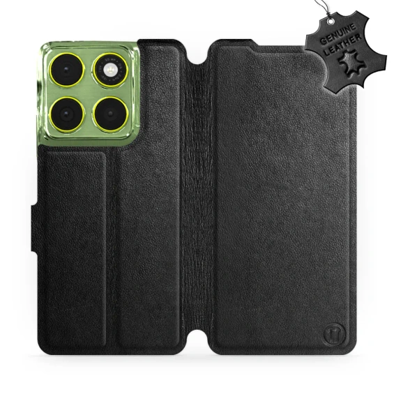 Etui ze skóry naturalnej do Motorola Edge 70 - wzór Black Leather