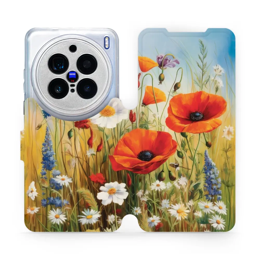 Mobiwear Book, Displayschutz, magnetischer Verschluss, Silikoneinlage, Schutz, Wiesenblumen