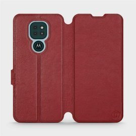 Etui ze skóry naturalnej do Motorola Moto G9 Play - wzór Dark Red Leather