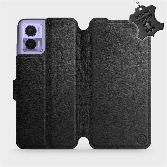 Etui ze skóry naturalnej do Motorola Edge 30 Neo - wzór Black Leather