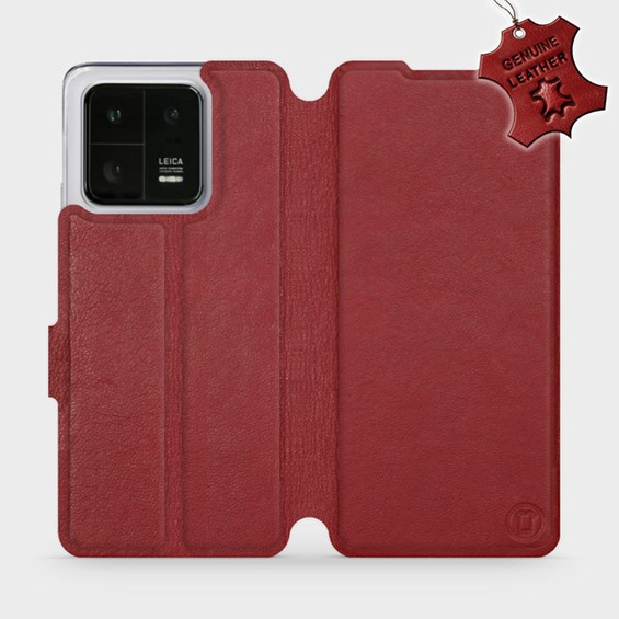 Etui ze skóry naturalnej do Xiaomi 13 Pro - wzór Dark Red Leather