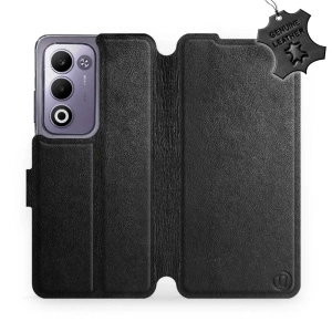 Etui ze skóry naturalnej do OPPO A5m - wzór Black Leather