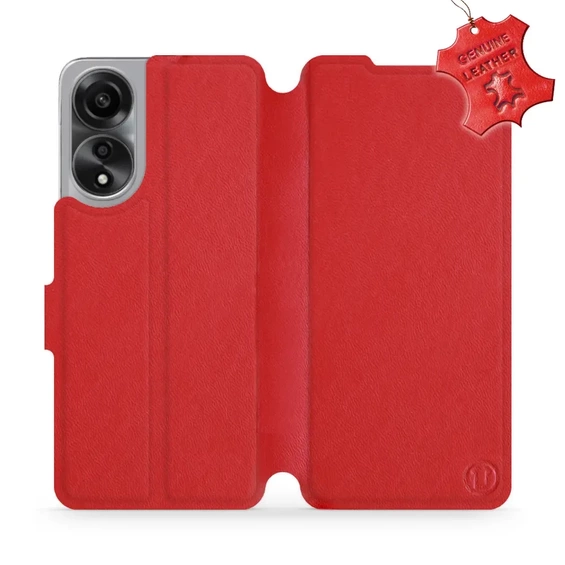 Etui ze skóry naturalnej do OPPO A78 5G - wzór Red Leather