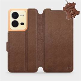 Etui ze skóry naturalnej do Vivo X80 Lite - wzór Brown Leather