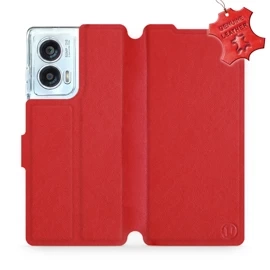 Etui ze skóry naturalnej do Motorola Edge 50 Fusion - wzór Red Leather