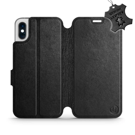 Etui ze skóry naturalnej do Apple iPhone XS - wzór Black Leather