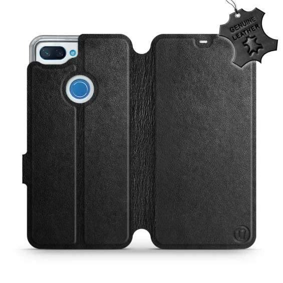 Etui ze skóry naturalnej do Xiaomi Mi 8 Lite - wzór Black Leather