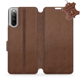 Etui ze skóry naturalnej do Sony Xperia 10 III - wzór Brown Leather