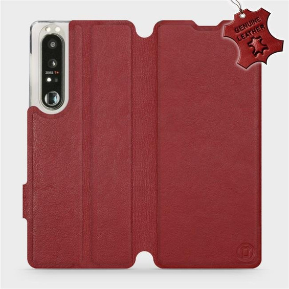 Etui ze skóry naturalnej do Sony Xperia 1 III - wzór Dark Red Leather