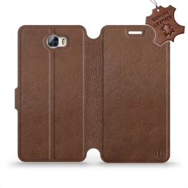Etui ze skóry naturalnej do Huawei Y6 II Compact - wzór Brown Leather
