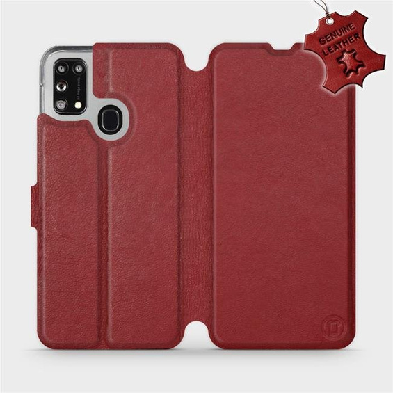 Etui ze skóry naturalnej do Samsung Galaxy M31 - wzór Dark Red Leather