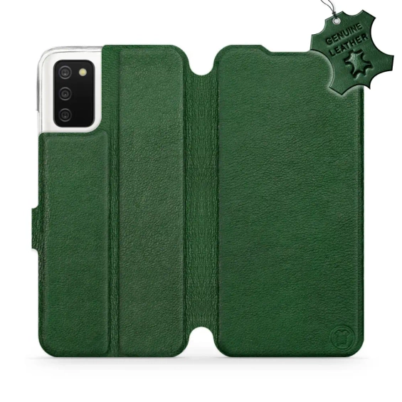 Etui ze skóry naturalnej do Samsung Galaxy A03S - wzór Green Leather