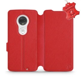 Etui ze skóry naturalnej do Motorola Moto G7 Plus - wzór Red Leather
