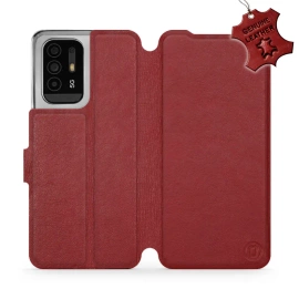 Etui ze skóry naturalnej do OPPO Reno 5 Z - wzór Dark Red Leather