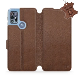 Etui ze skóry naturalnej do Motorola Moto G20 - wzór Brown Leather