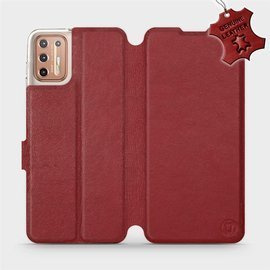 Etui ze skóry naturalnej do Motorola Moto G9 Plus - wzór Dark Red Leather