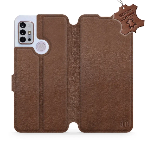 Etui ze skóry naturalnej do Motorola Moto G10 - wzór Brown Leather
