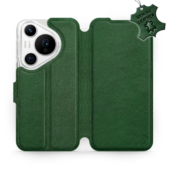 Etui ze skóry naturalnej do Huawei Pura 70 Pro - wzór Green Leather