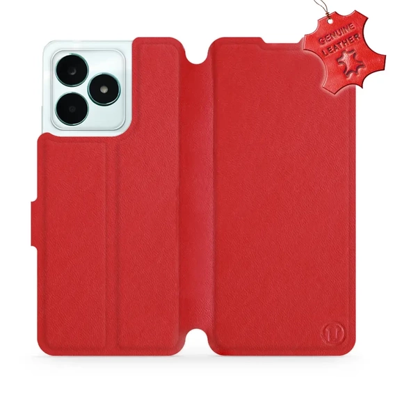 Etui ze skóry naturalnej do Realme C51 - wzór Red Leather