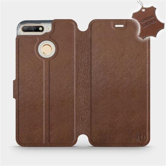 Etui ze skóry naturalnej do Huawei Y6 Prime 2018 - wzór Brown Leather