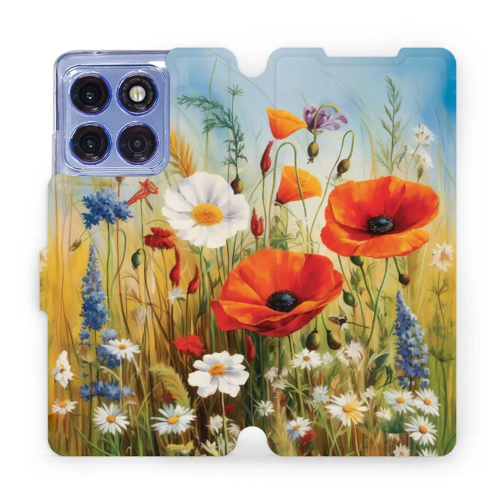 Mobiwear Book, Displayschutz, magnetischer Verschluss, Silikoneinlage, Schutz, Wiesenblumen