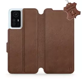 Etui ze skóry naturalnej do Xiaomi Redmi Note 12S - wzór Brown Leather