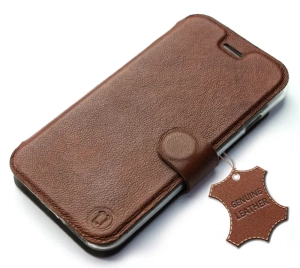 Etui ze skóry naturalnej do Samsung Galaxy M11 - wzór Brown Leather