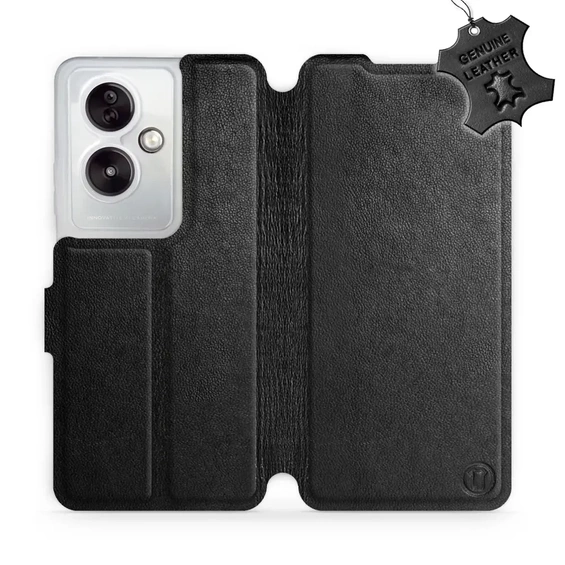 Etui ze skóry naturalnej do OPPO A79 5G - wzór Black Leather