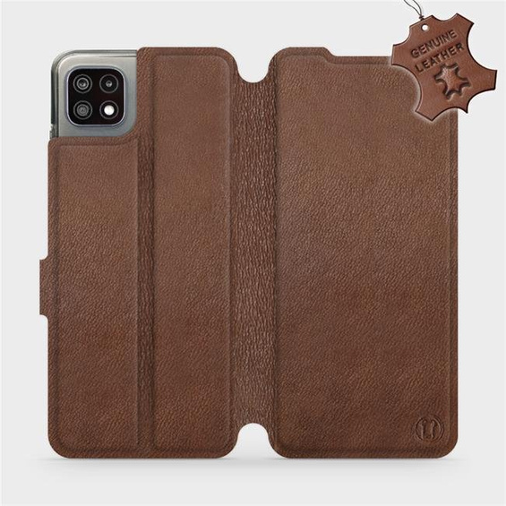Etui ze skóry naturalnej do Samsung Galaxy A22 5G - wzór Brown Leather
