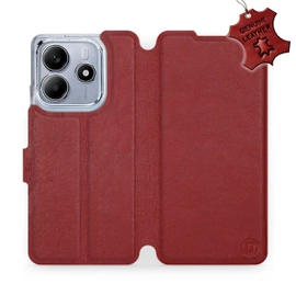 Etui ze skóry naturalnej do Xiaomi Redmi Note 14 5G - wzór Dark Red Leather