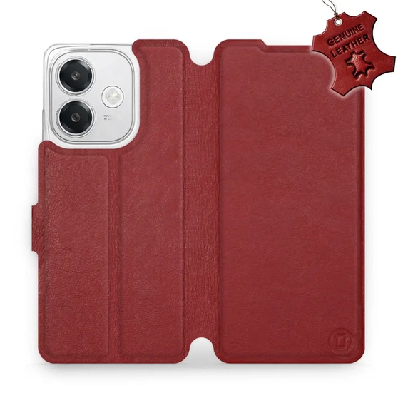 Etui ze skóry naturalnej do OPPO A60 5G - wzór Dark Red Leather