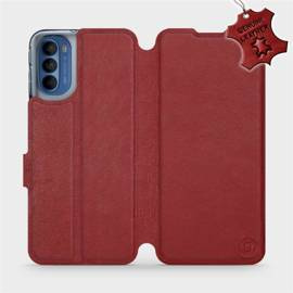 Etui ze skóry naturalnej do Motorola Moto G41 - wzór Dark Red Leather